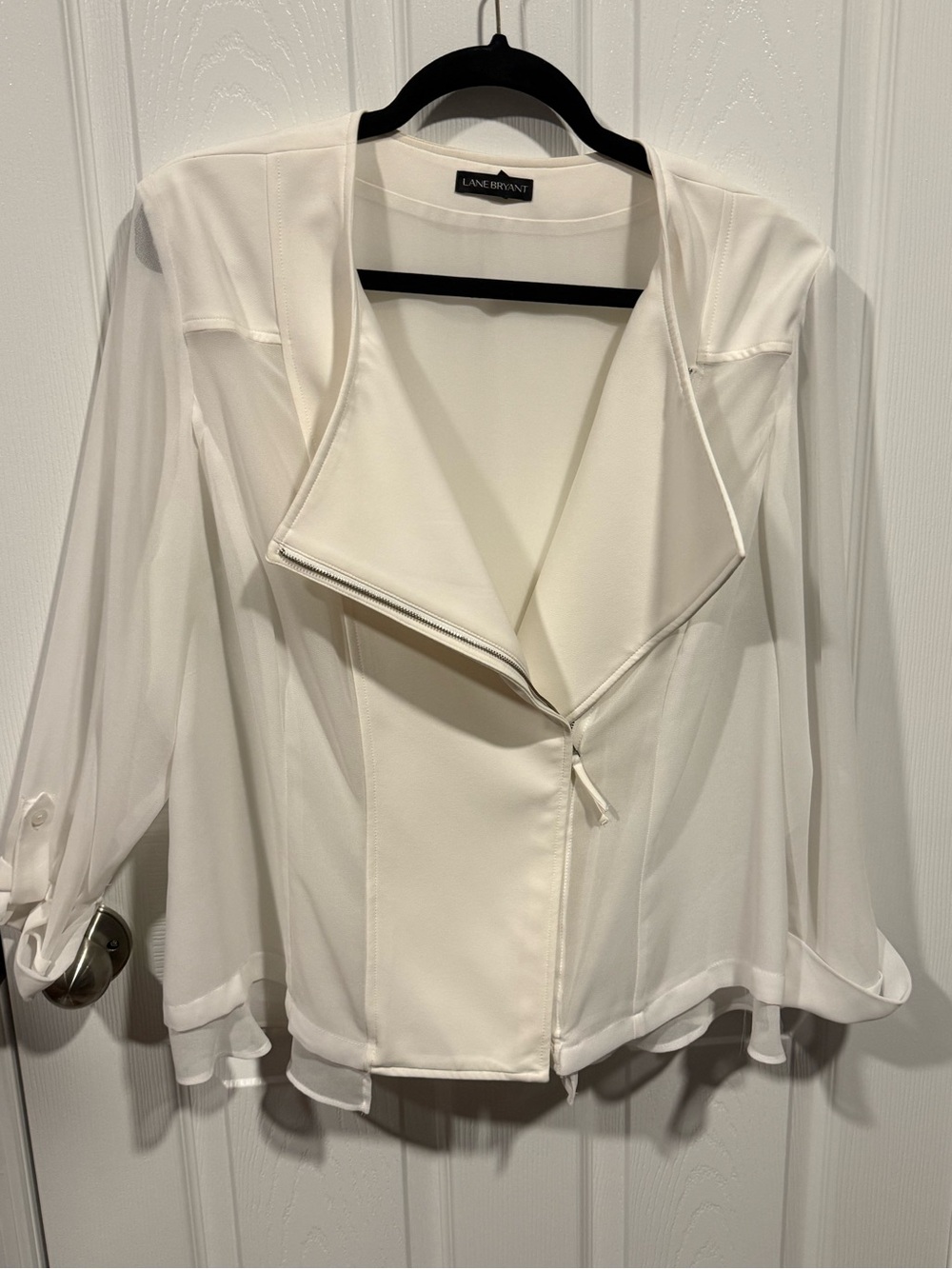 Lane Bryant White Drape Zip-Front Lightweight Jacket